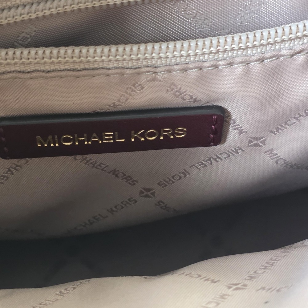 Michael Kors Satchel Bag Womens Small Burgundy Leopard Pony Hair Top Handle - Picture 13 of 15